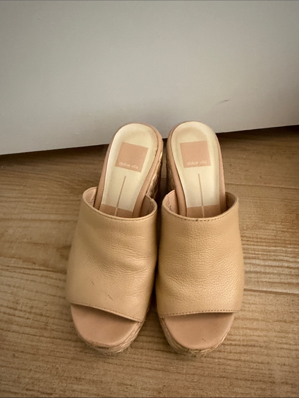 Dolce Vita Beige Leather Espadrille Slide Mules